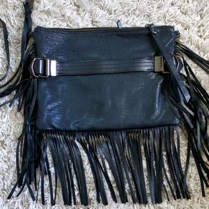 Leather Black Fringed Purse